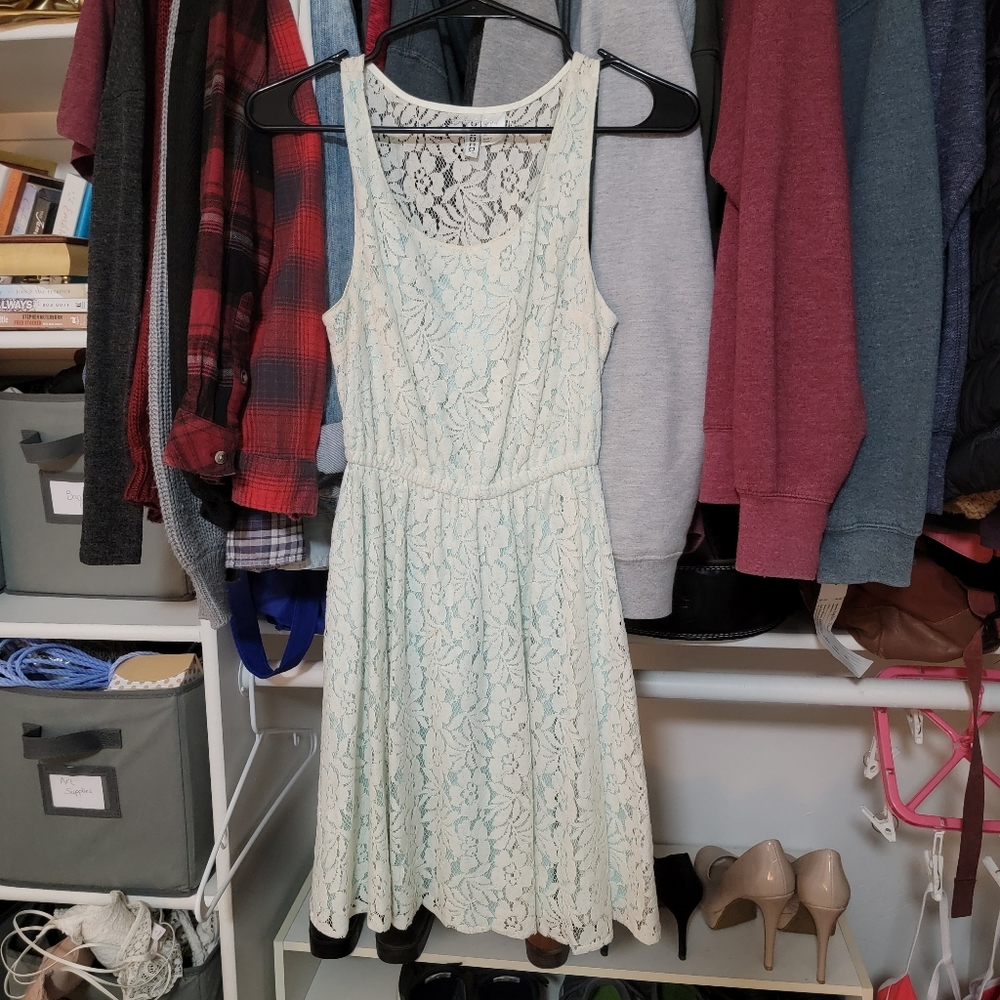 H&M lace turquoise mini dress